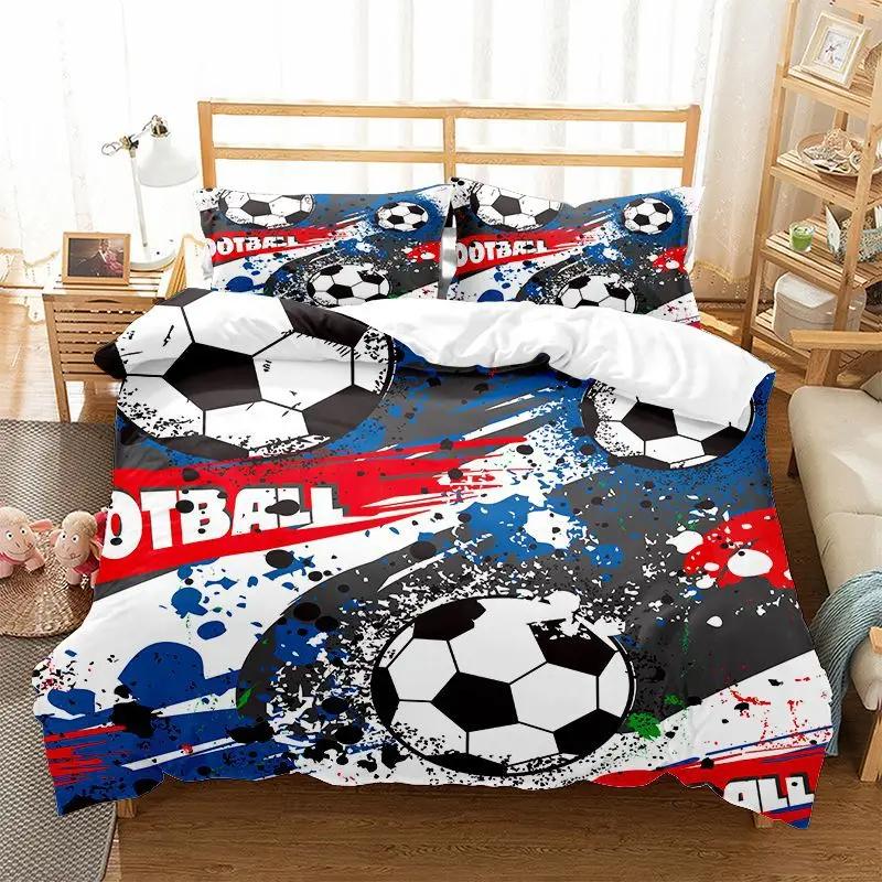 Sports Theme Boys Bedding Set Microfiber Football Comforter Cover for Kids Girls Teens Duvet Cover Hip Hop Graffiti Quilt Cover