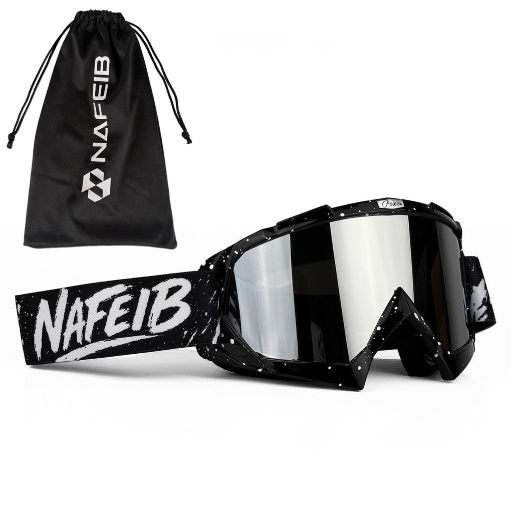 NAFEIB Splash Paint Motocross Goggles with Storage Bag Anti-UV Windproof Dustproof Dirt Bike ATV Off-Road Racing Goggles for Men