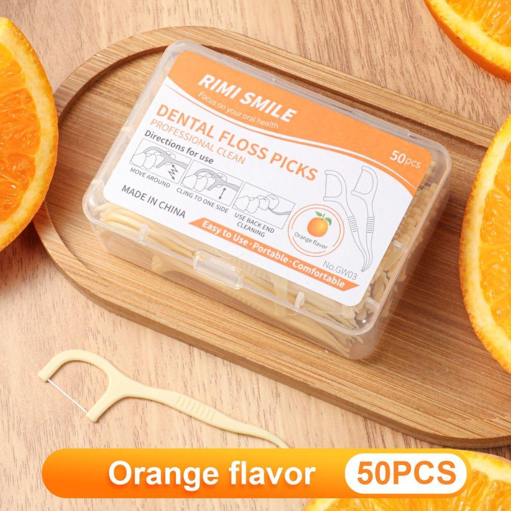 Portable Dental Floss Stick 50 Sticks/Box Teeth Cleaning Tool Fruit Flavored Floss  Oral Care