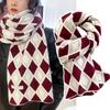 Knitted Wool Scarf for Girls Winter Red Rhombus Korean Version Versatile Scarf Cute Girl Ins Tide Japanese