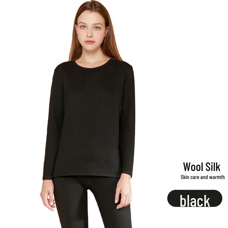 

Мужской и женский термокостюм из немецкого бархата, шелка и шерсти - Большой размер, толстый, с двойным начесом для осени и зимы Female M чёрный