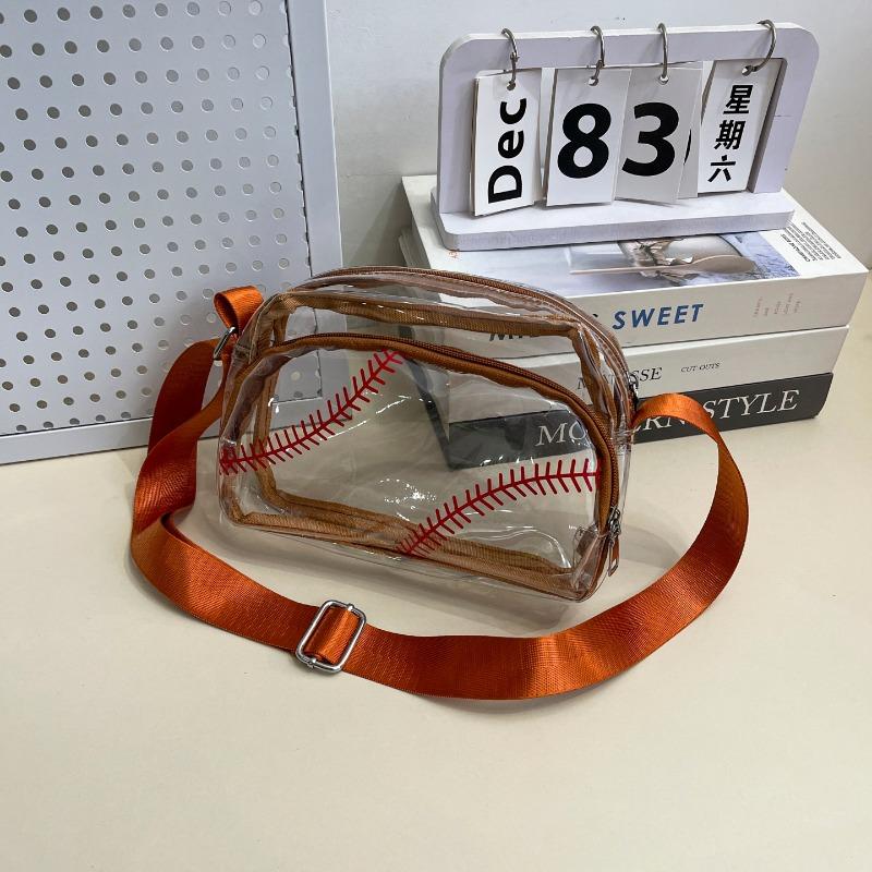 Transparent PVC Zipper Stadium Youth Crossbody Bags Sports Aesthetic Women's Shoulder Bags Sweet Light Cute Clear Baseball Bag