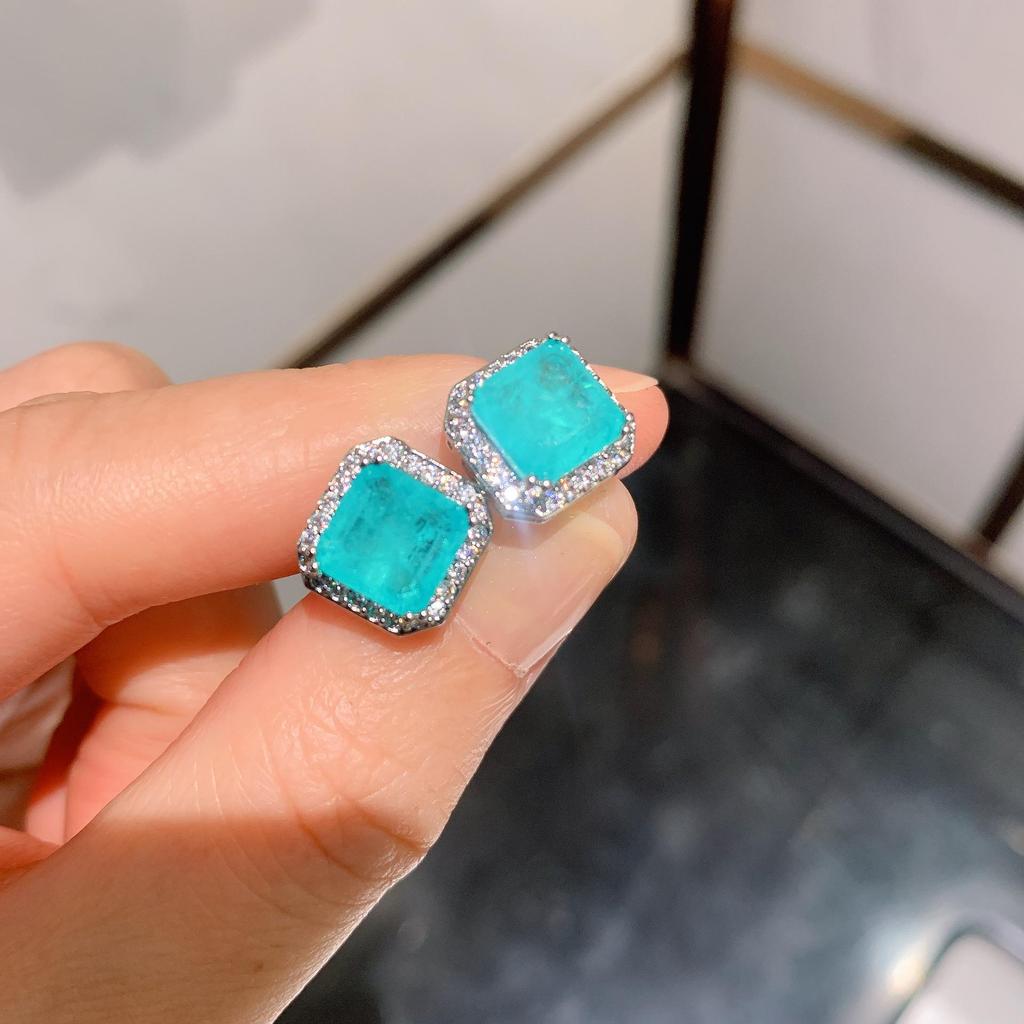 Zhuang Sheng Sheng Simulated Emerald Paraiba Earrings - European & American Style