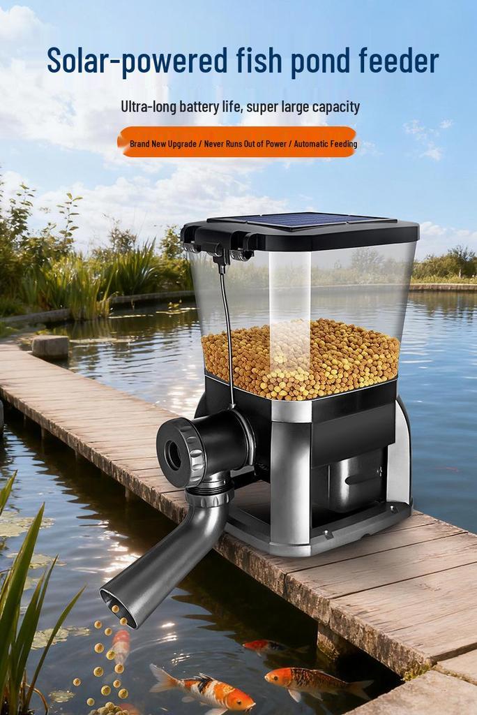 Jebao Solar-Powered Koi Pond Feeder - Large Capacity, Rainproof, Year-Round Use