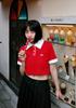 Loaegsyueol Logo Embroidery Crop Polo Shirt_Red
