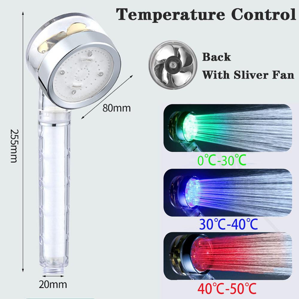 3/7 Colors Change Temperature Sensor Led Pressurized Shower Filter High Pressure Turbo Propeller Showerhead Bathroom Accessories