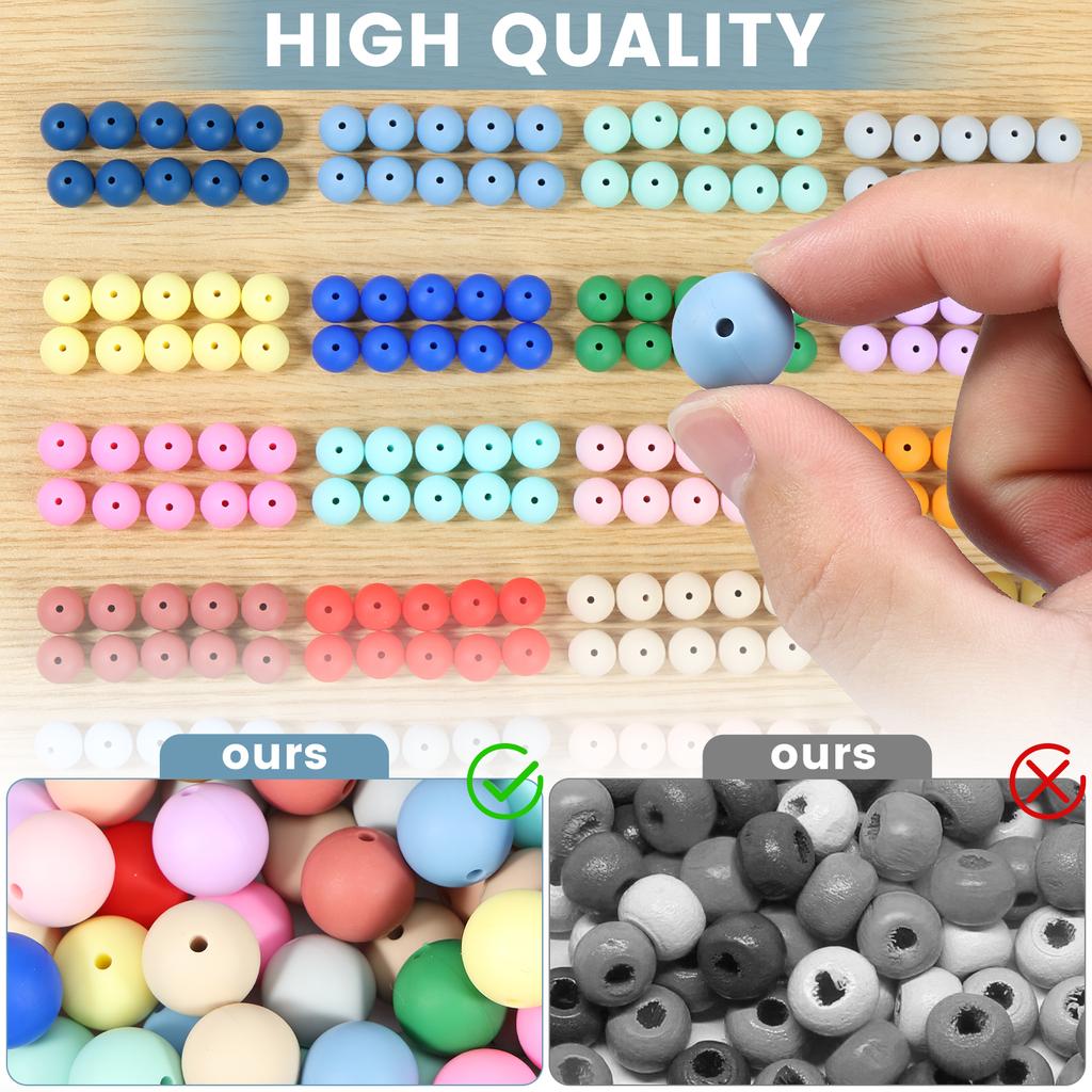 200 Pcs Silicone Beads Round Silicone Beads Bulk 20 Colors Silicone Loose Beads Soft Silicone Bead Set 15mm Round Beads Set Cute