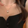 Fashion Heart Pendant Necklace Silver Color Bead Layered Necklace Temperament Clavicle Chain Necklace Choker Jewelry