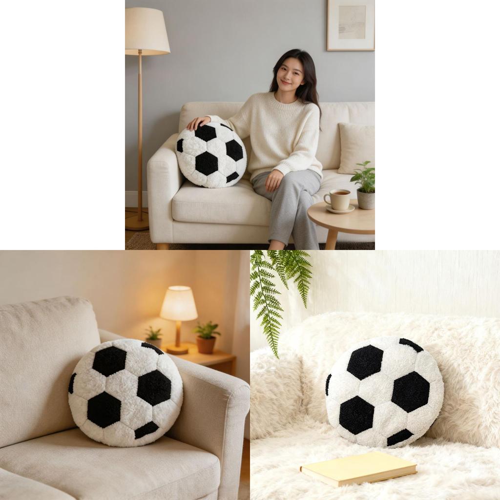 Modern Style Soccer Plush Pillow With Teddy Velvet Cover For Home Decor And Gifts