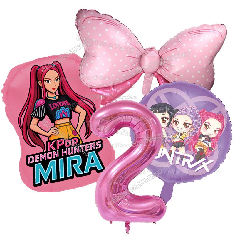Kpop Demon Hunters Birthday Balloons Decoration Zoey Rumi Mira Girl Party Number Balloons Set Party Favor Home Decor Kids Gift