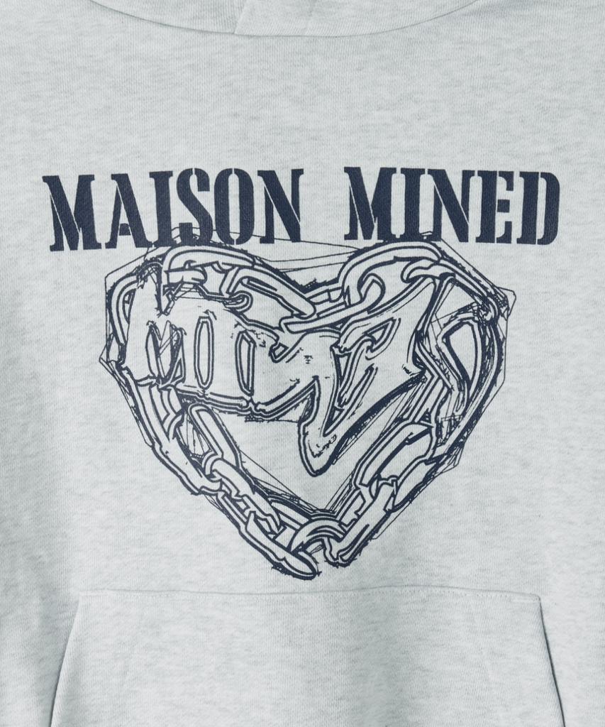 (W) Doodle Heart Crop Hoodie Melange White