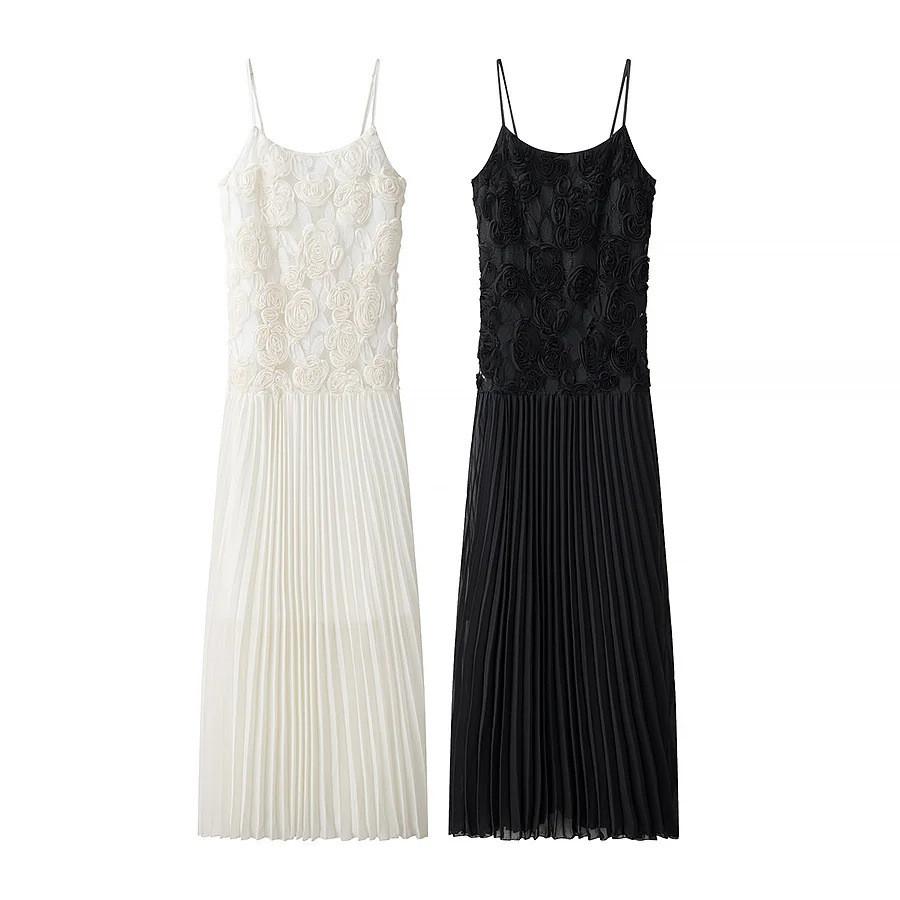 Elegant Polyester Rose Embellished Sleeveless Dress For Spring Womens Casual Style
