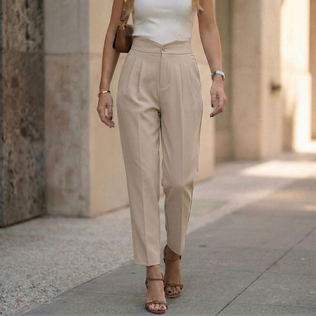 Women's Fashionable Color Casual Trousers With Pockets, Straight Leg, Cropped Suit Trousers