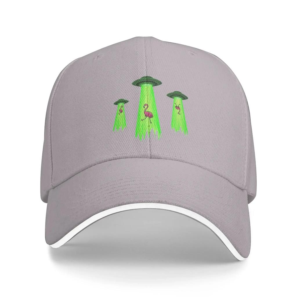 UFO Flamingo Abduction Alien Graphic Baseball Cap Cotton Adjustable Funny Casual Dad Hat