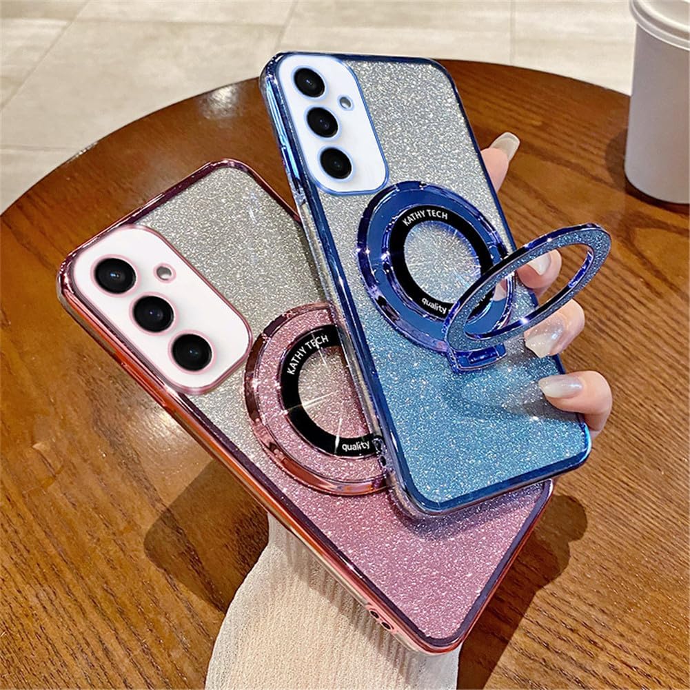 

Магнитный чехол для Samsung Galaxy S24 FE Чехол Блестящий Милый с Подставкой Чехол для Телефона Тонкий Прозрачный Блестки Блеск Карта Противоударный Защитный Женский Девичий ТПУ синий