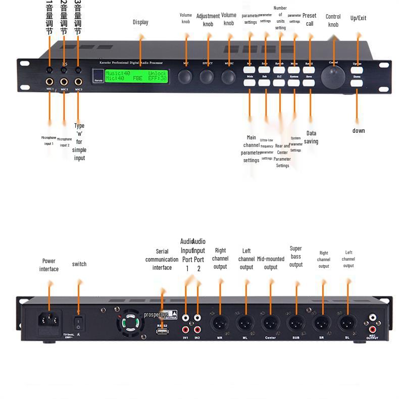 Professional KTV Karaoke DSP Reverb Audio Processor with Anti-Howling
