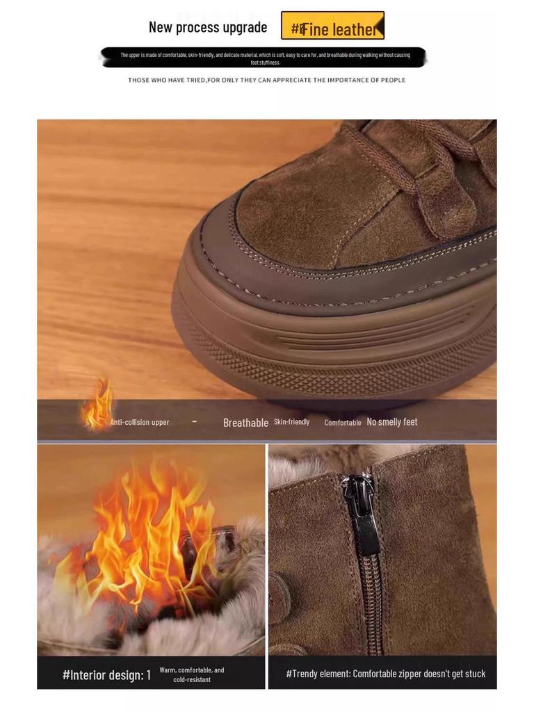 Women's Warm Mid-Calf Thick-Soled Snow Boots with Fur Lining