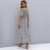Summer retro sweet wind short-sleeved floral dress irregular off-the-shoulder dress