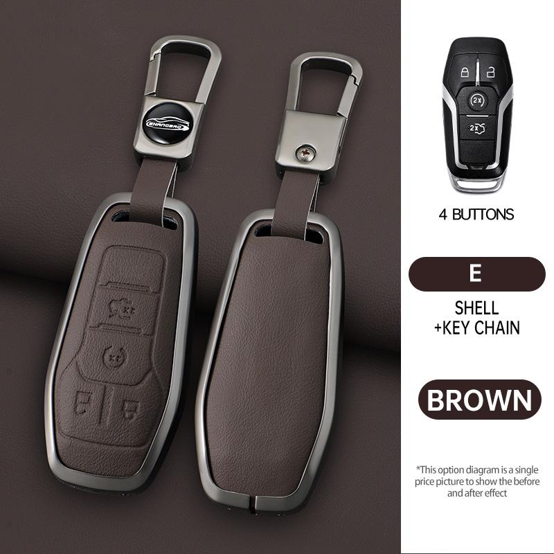Zinc Alloy Genuine Leather Auto Smart Key Fob Cover Case Fit For Ford Fusion Mondeo Mustang F-150 Explorer Edge Auto Accessories