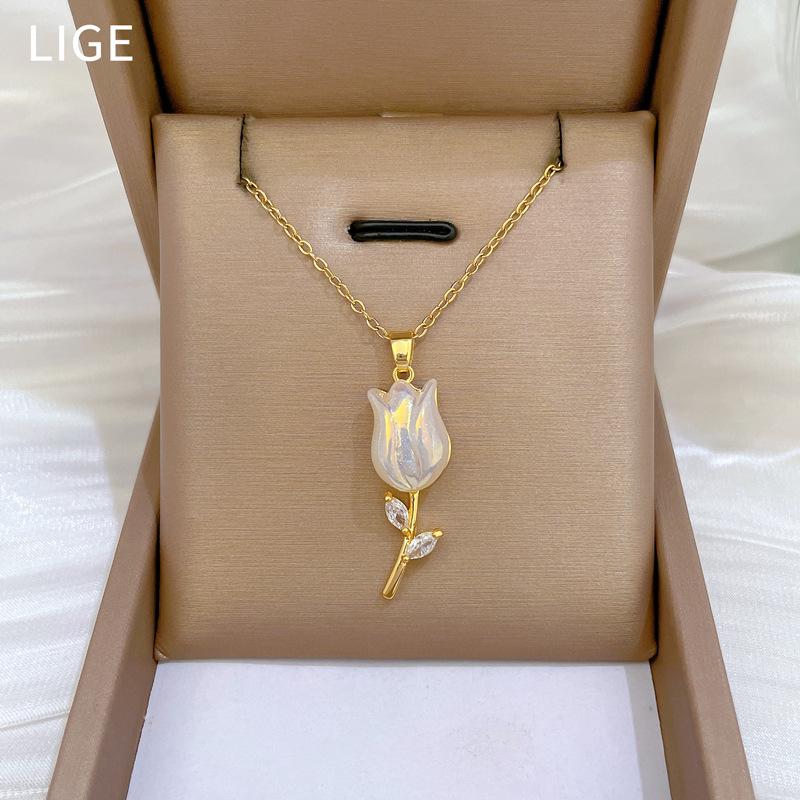 Mermaid Ji Rose Light Luxury Temperament Gorgeous Full Diamond Necklace Female Versatile Collarbone Chain Titanium Steel Chain