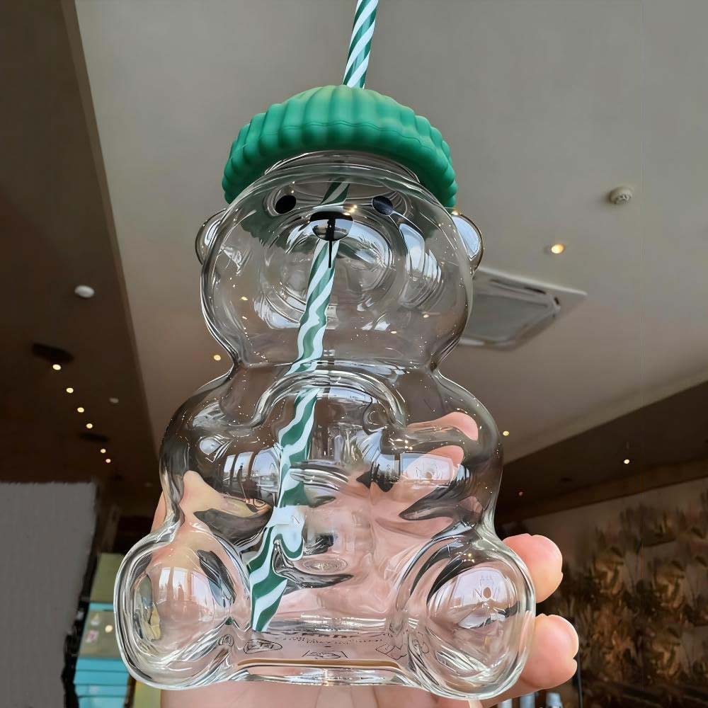 Kreative Bärenbechergläser mit Strohhalm & Deckeln Klarglasbecher für Starbucks Kaffeetassen Milchgetränk Wasserbecher für Weihnachtsgeschenke