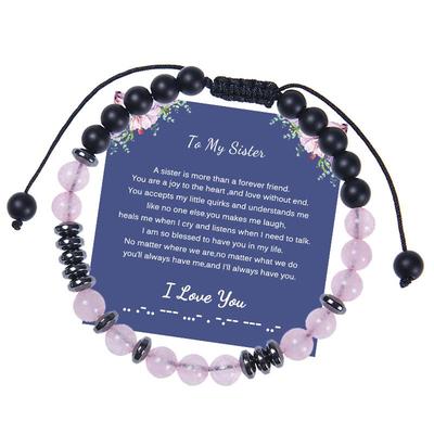 Morsecode 'Ich liebe dich' Rosenquarz Armband für Mama
