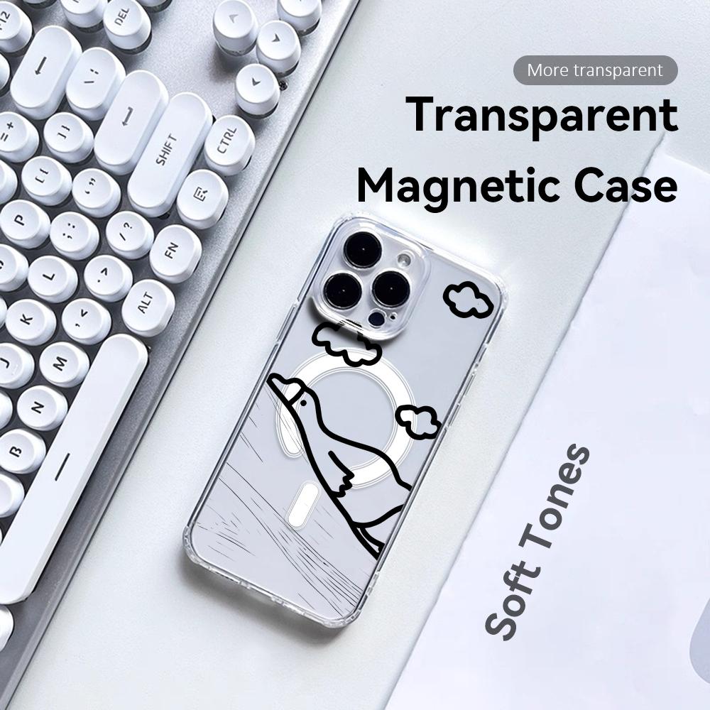 Cute Cartoon Duck Phone Case For iPhone 17 16 15 14 13 12 Pro Max Plus With Magnetic Crystal Clear Case Wireless Charge