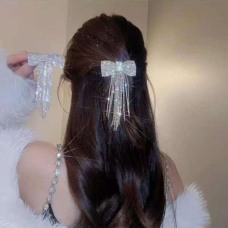 Bow Fringe Hairpin For Women  Temperament Hair Clip Korean Light Luxury Hair Accessories Gold Silver Color