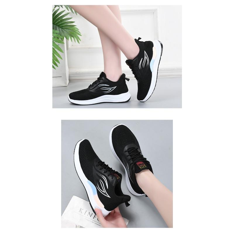 Women‘s Shoes Woven Breathable Mesh Sports Casual Student Block Heel.
