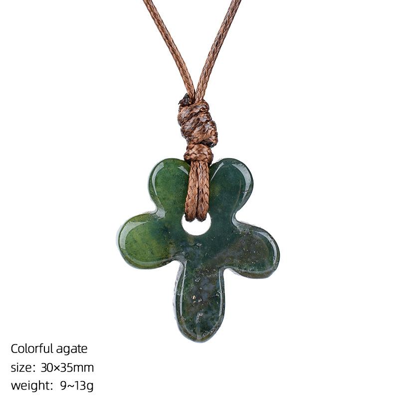 Natural Gemstone Flower Pendant Necklace Adjustable Woven Rope For Daily Wear Gifting Yoga Meditation
