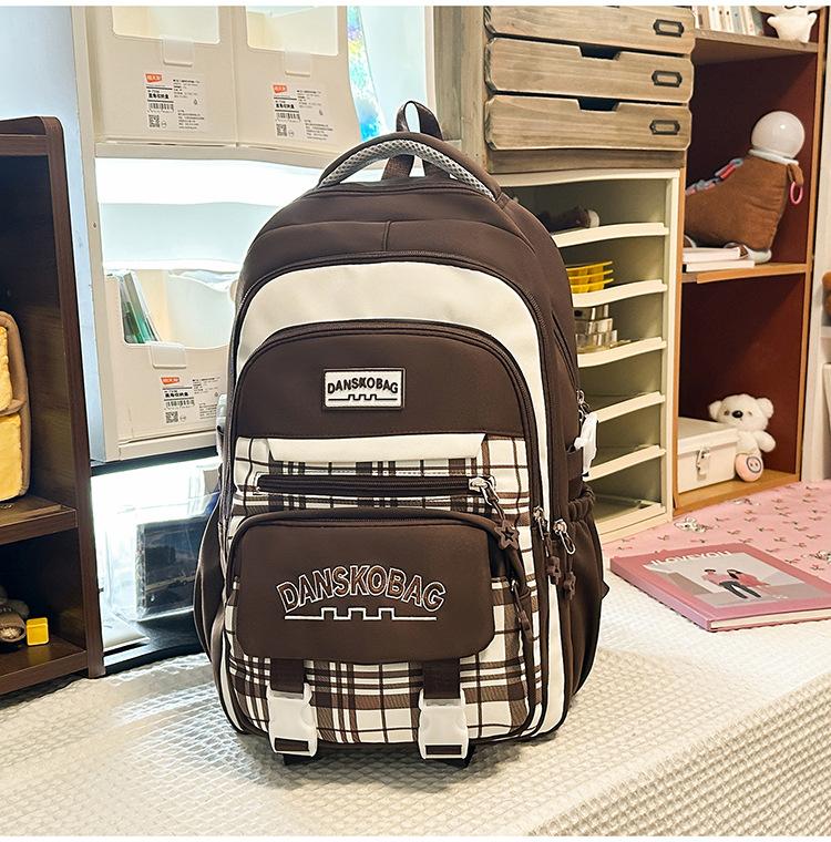 Schoolbag Contrasting Color Retro Niche Plaid Junior High School Student Schoolbag Female High School Student Large Capacity Versatile Backpack Travel