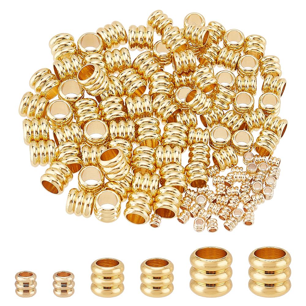 120Pcs 3 Styles Brass Beads, Grooved Beads, Column, Real 14K Gold Plated, 2.5~6x2.5~5.5mm, Hole: 1.6~4.5mm, 40pcs/style