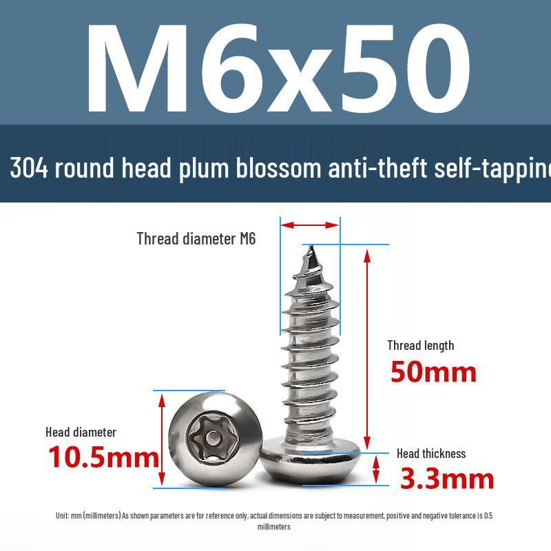 Yigu 304 Anti-Theft Torx Pin Self-Tapping Screws: M2-M5 Round Head, Mushroom Head, Pointed Tail Wood Screws