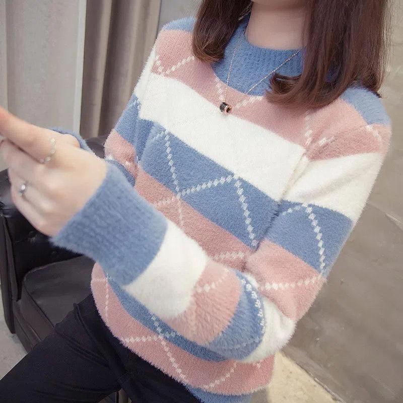 Mink fleece, halv turtleneck genser dame høst og vinter løs farge matchende langermet strikket bunnskjorte dame elegant strikket genser