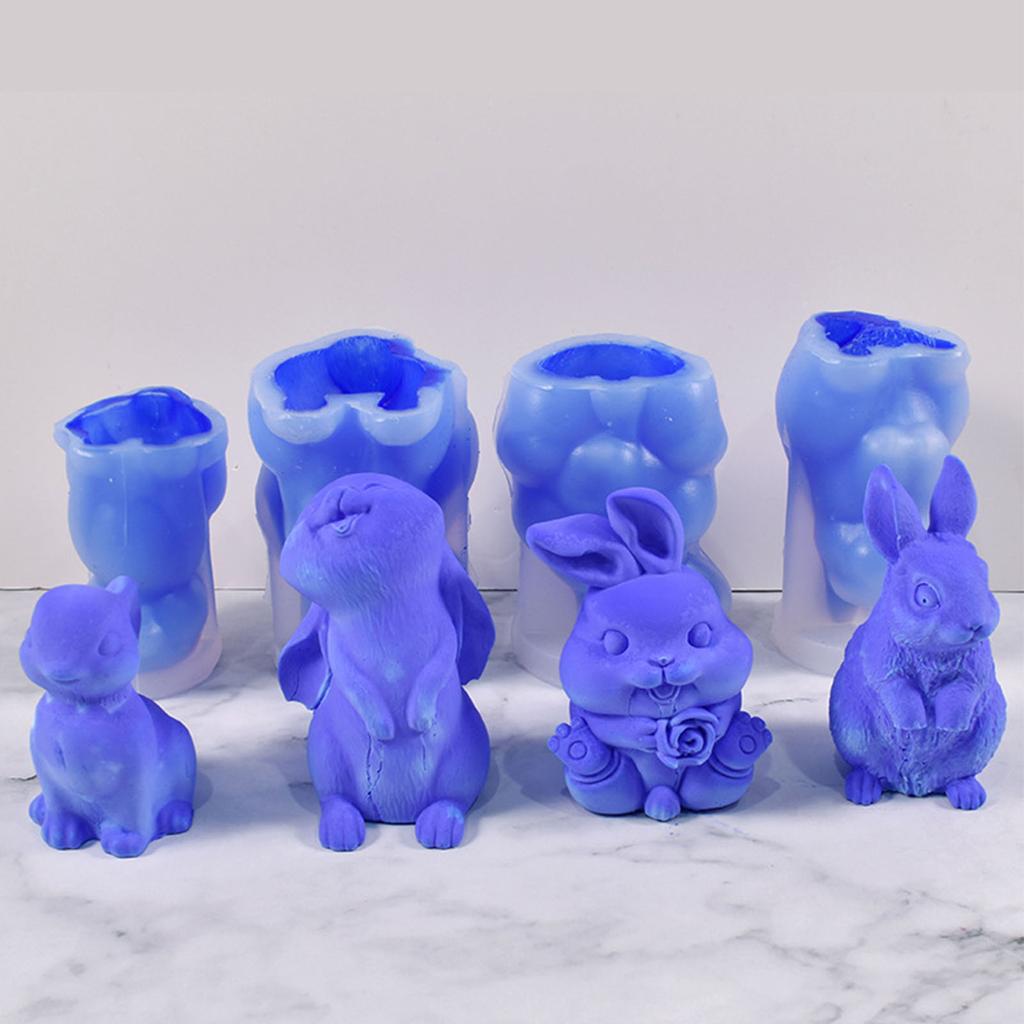 Ins Easter Rabbit Candle Mold Diy Aromath Gypsum Sit Up and Look Up Sitting Rabbit with Drooping Ears Silicone Mold