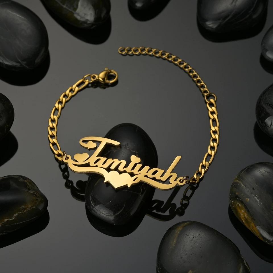 Atoztide New Customized Name Bracelet Personalized Thick Chain for Women Stainless Steel Gold Color Bangle Chrismas Gift