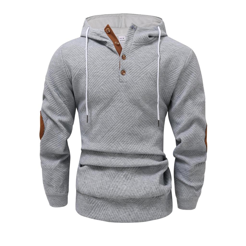 Men's Solid Color Jacquard Hooded Sweatshirt - Autumn/Winter European American Style, Loose Fit Casual Outerwear