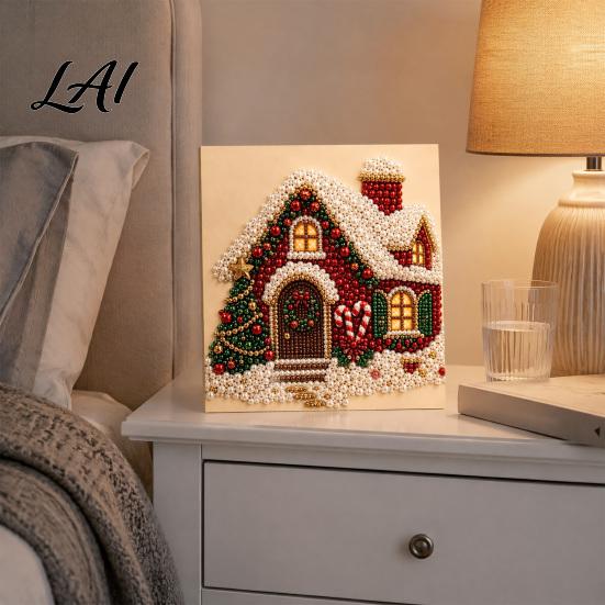 Progetti Artistici per Alleviare lo Stress Kit Perle Finte di Natale Pittura Capanna Innevata di Babbo Natale Kit Artigianale 3D Scintillante con Perline Fai da Te per Adulti Parete per le Festività Invernali di Casa