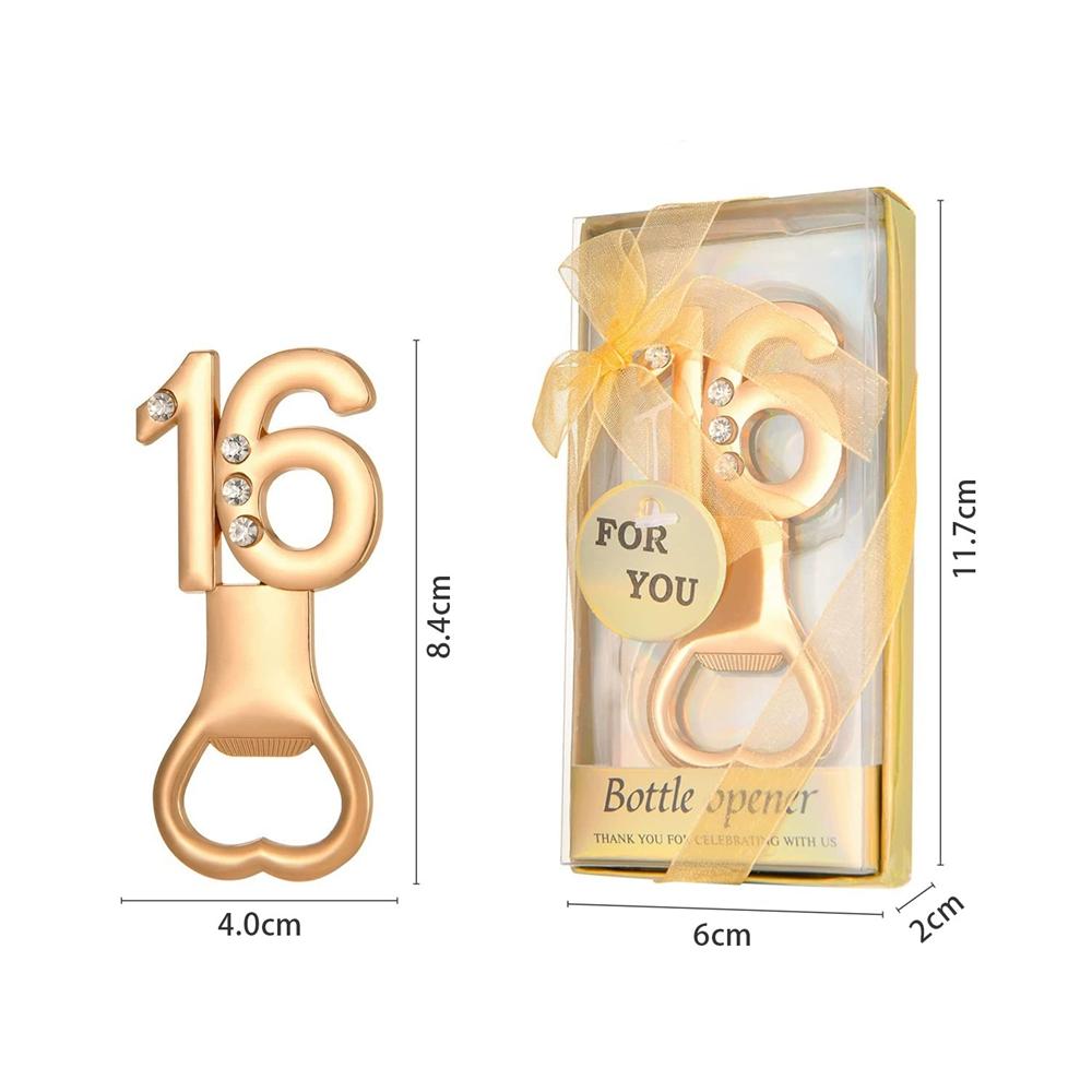 30pcs Golden Bottle Opener with Diamonds for 10/18/20/30/40/50/60/70/80th Birthday Party Decoration