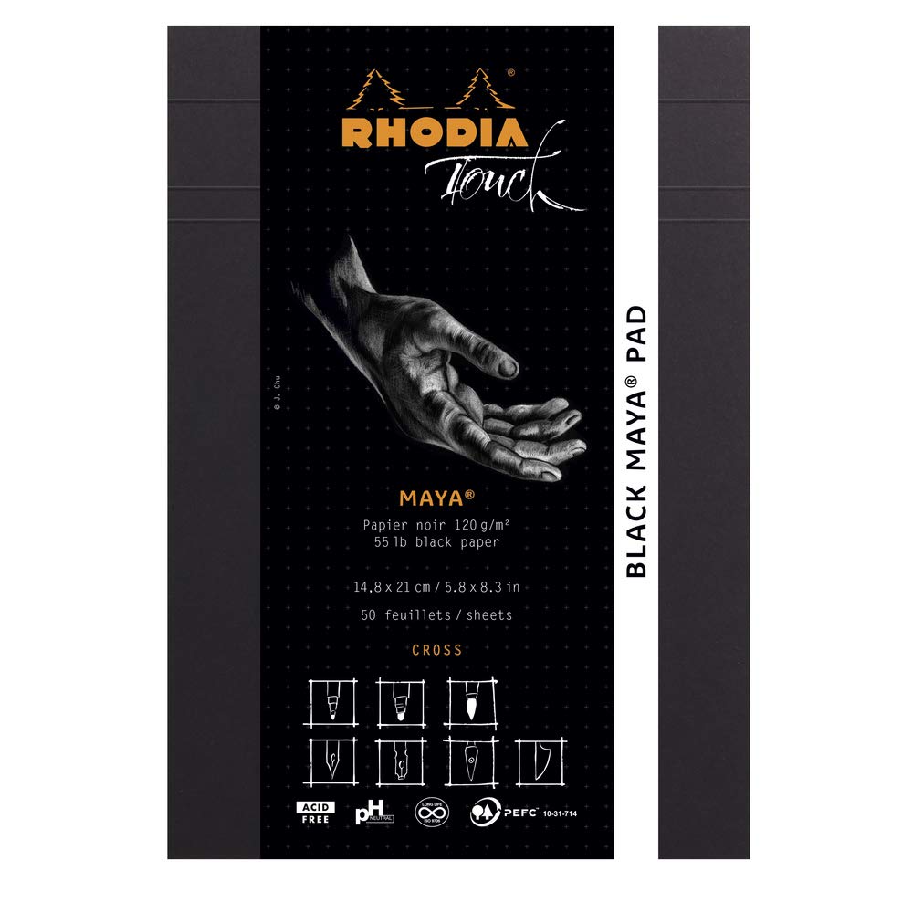 Rhodia Touch Maya Pad Black A5 Sketchbook (Black Paper, Cross-Ruled, 120g, 50 Sheets) CF116111