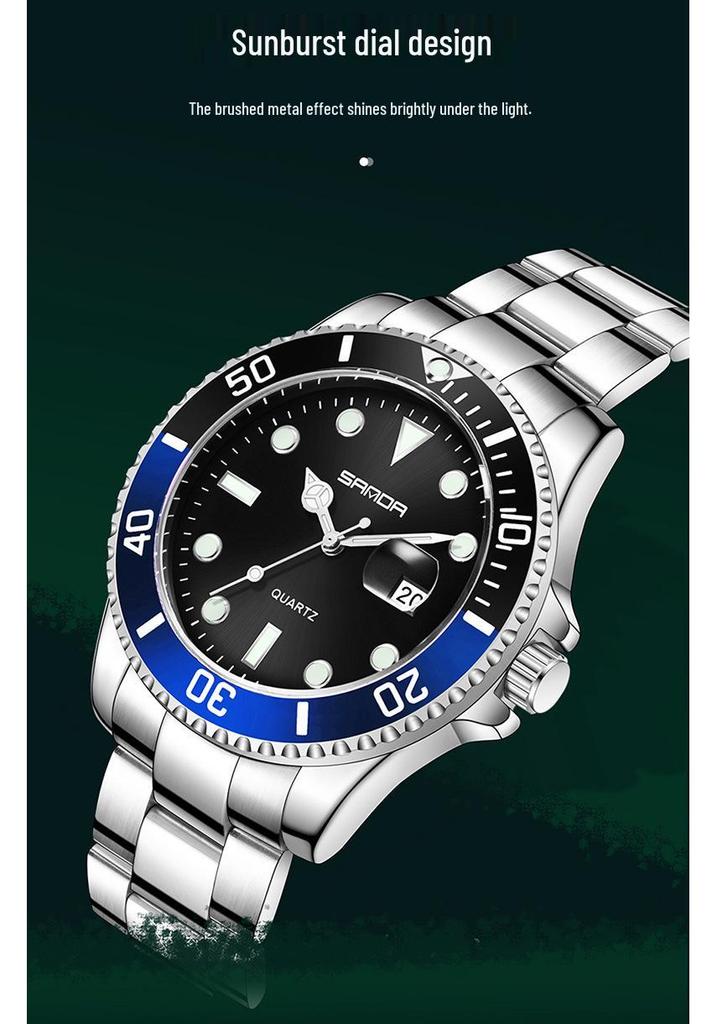 Sanda Men's Green Water Ghost Quartz Watch - Casual Waterproof Steel Band Wristwatch