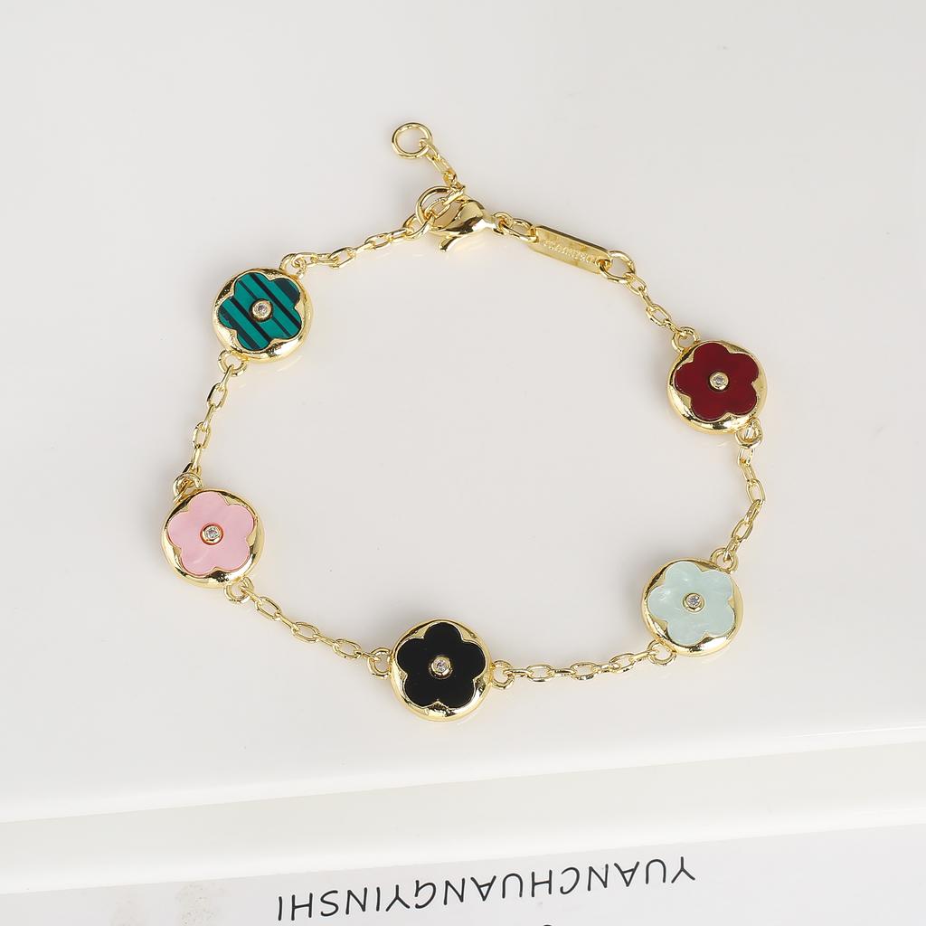 Trendy Creative Adjustable Round Five Leaf Flower Gold-Plated Bracelet Luxury for Women Daily Party Jewelry Accessories Clover