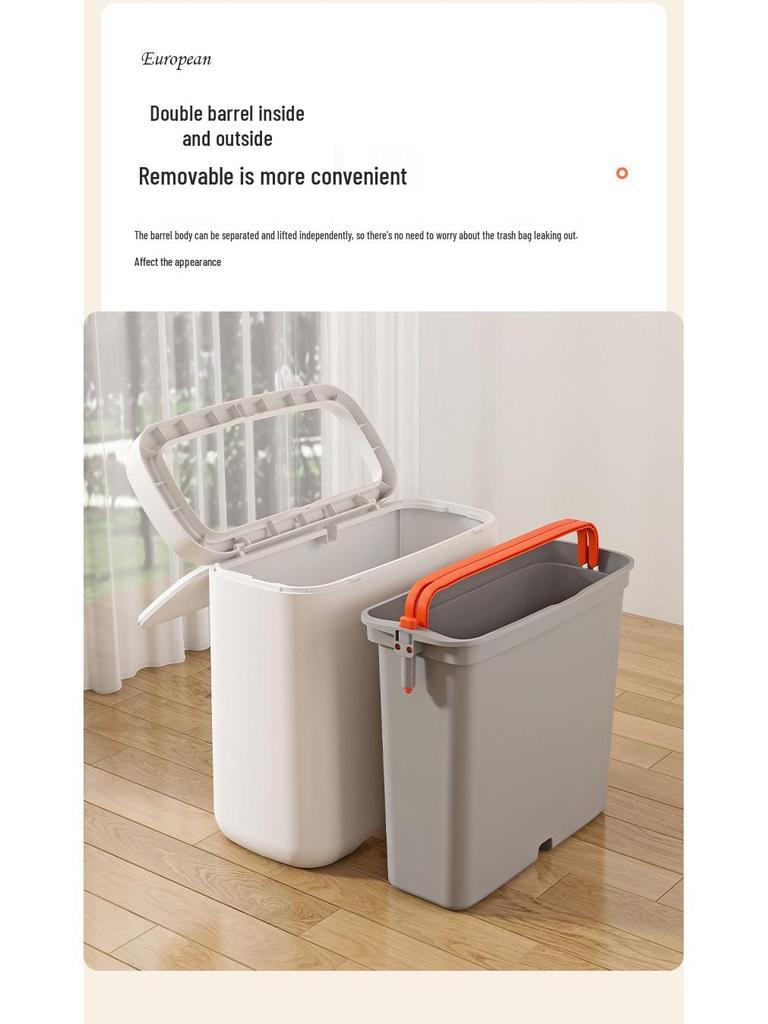 Schub-Mülleimer mit Deckel, Großes Fassungsvermögen für Wohnzimmer/Badezimmer