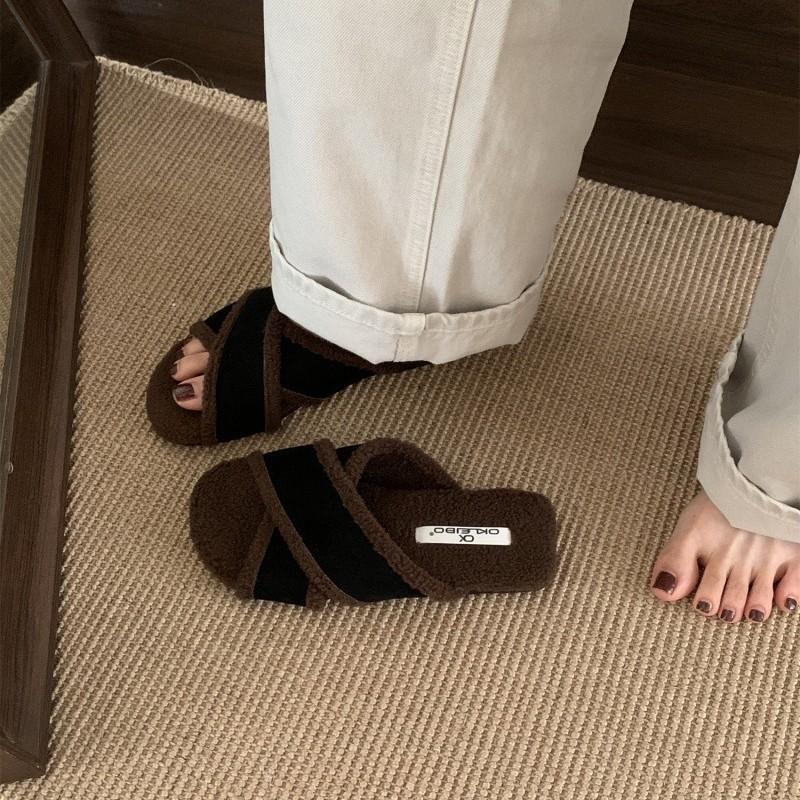 Mao Mao Slippers Women's Fashion Outer Wear 2025 New Retro Muffin Ugly Cute Flat-bottomed Cotton Slippers Lazy One-word Slippers