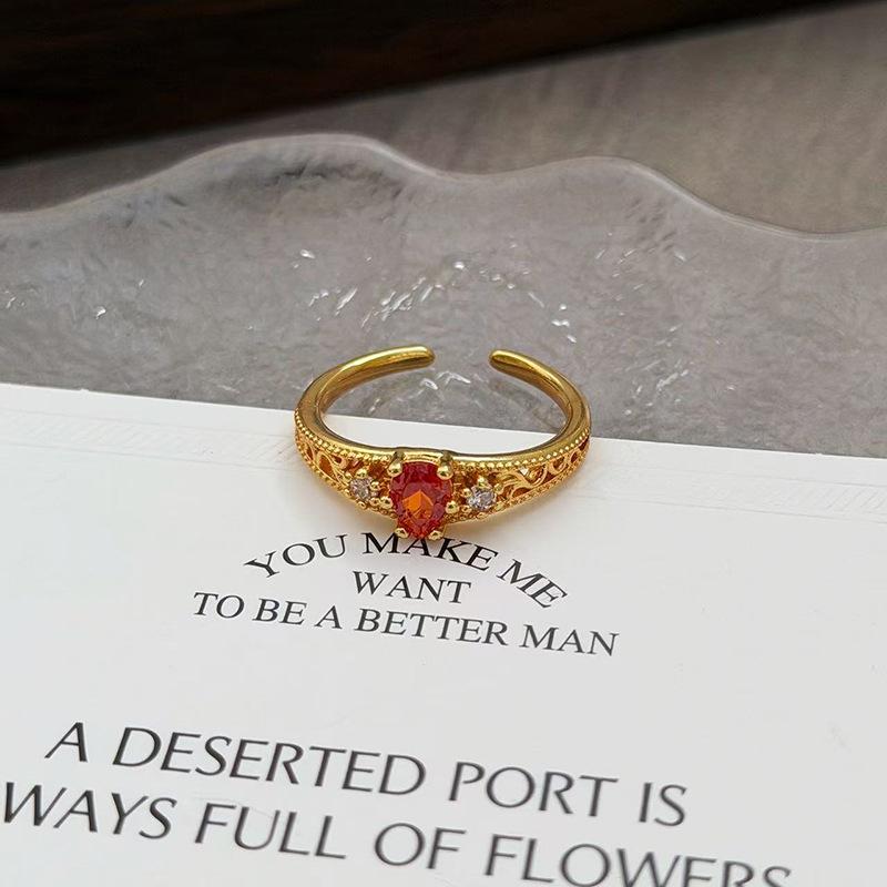 Medieval Vintage French Colored Treasure Zircon Light Luxury High-End Open Ring Niche Design Ring Woman