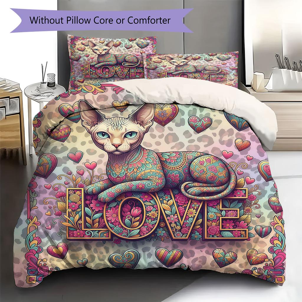 Romanticpets Pattern Bedding Quilt Set Quilt Cover Pillowcase Home Decoration Birthday Gift (1 * duvet cover + 2 * pillowcase, without core)