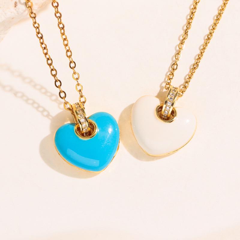 Elegant Heart Pendant Necklace: Japanese-Korean Enamel Glaze Clavicle Chain for Women