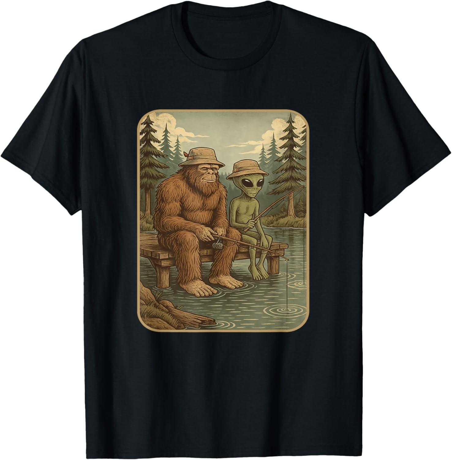 Bigfoot Fishing Men Boys Sasquatch Fishing Distressed T-Shirt Mens Womens Tees Top unisex T-Shirt Mens Womens Tees Top XL