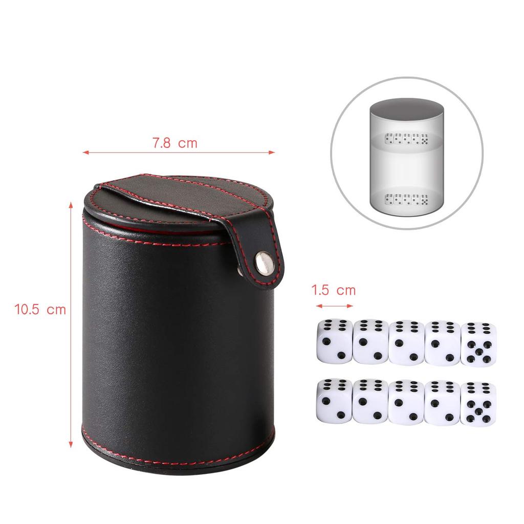 GWHOLE Dice Cup Dice Stackable PU Leather Double 10 Dice Set, Dice, Material, Layer, (Black)