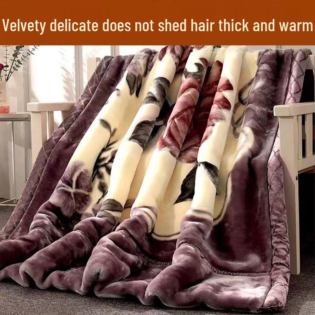 Double-Sided Coral Fleece Raschel Blanket - Thickened Velvet Cover for Autumn & Winter, Perfect Wedding Gift